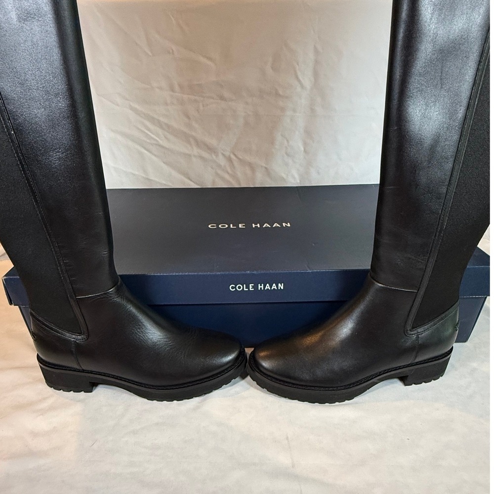 Cole Haan Lyndon Leather Tall Boots Black Lug Sole Size 7 NWB - Picture 7 of 11